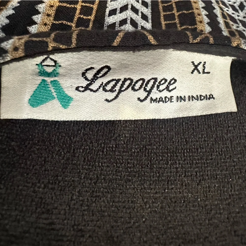 Apogee Dashiki African‎ Dress Black Gold Pattern Made in India XL Women's Size